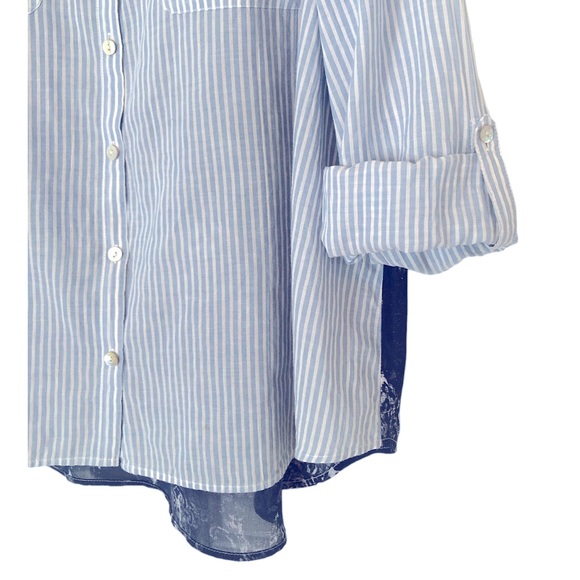 Chico’s Pinstripe Front Sheer Floral Back Shirt - Picture 14 of 16